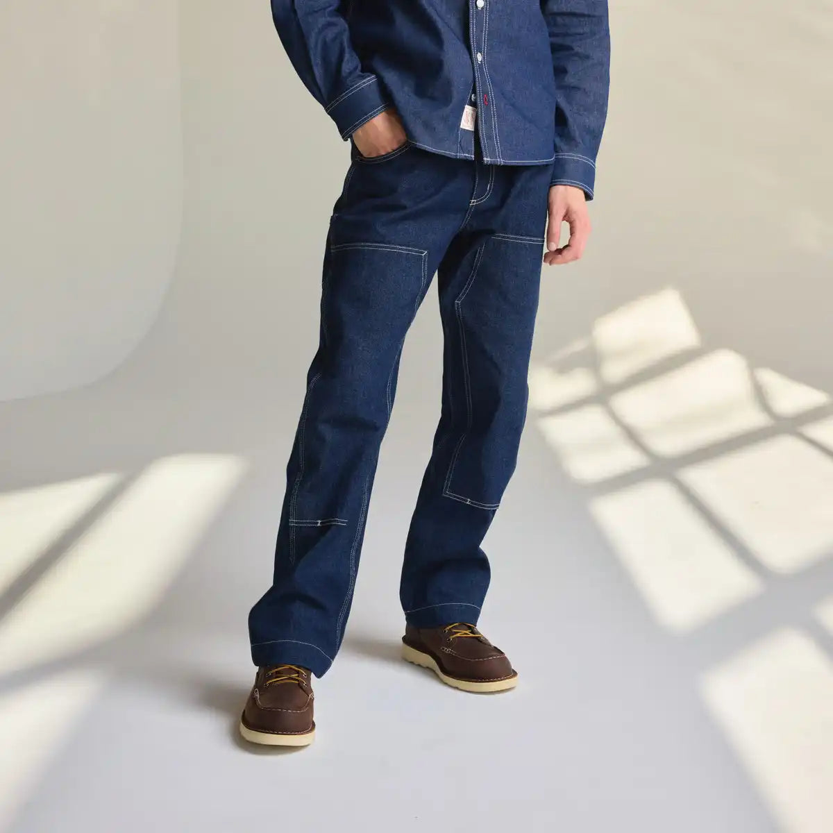 Men's Kenton Double Knee Pants Denim Dark Wash Indigo - Image 7